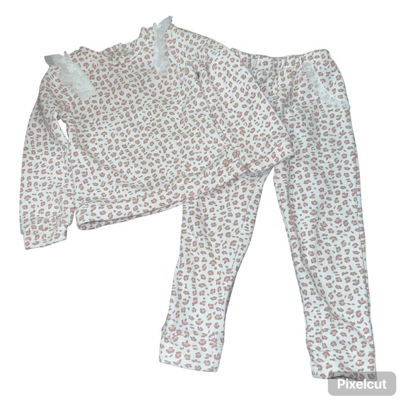 Nicole Miller Girl’s Pink White Leopard Print Tulle Sweatshirt Pants Sweatsuit - Picture 8 of 8